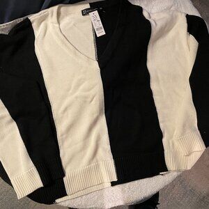 NY&C Long Sleeve V-Neck Black/White Sweater- XXLARGE